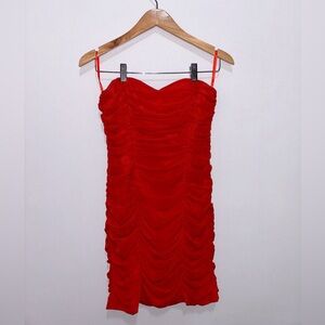 H&M Red Strapless Zip Up Cocktail Dress